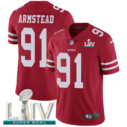 San Francisco 49ers Nike #91 Arik Armstead Red Super Bowl LIV 2020 Team Color Men Stitched NFL Vapor Untouchable Limited Jersey->women nfl jersey->Women Jersey